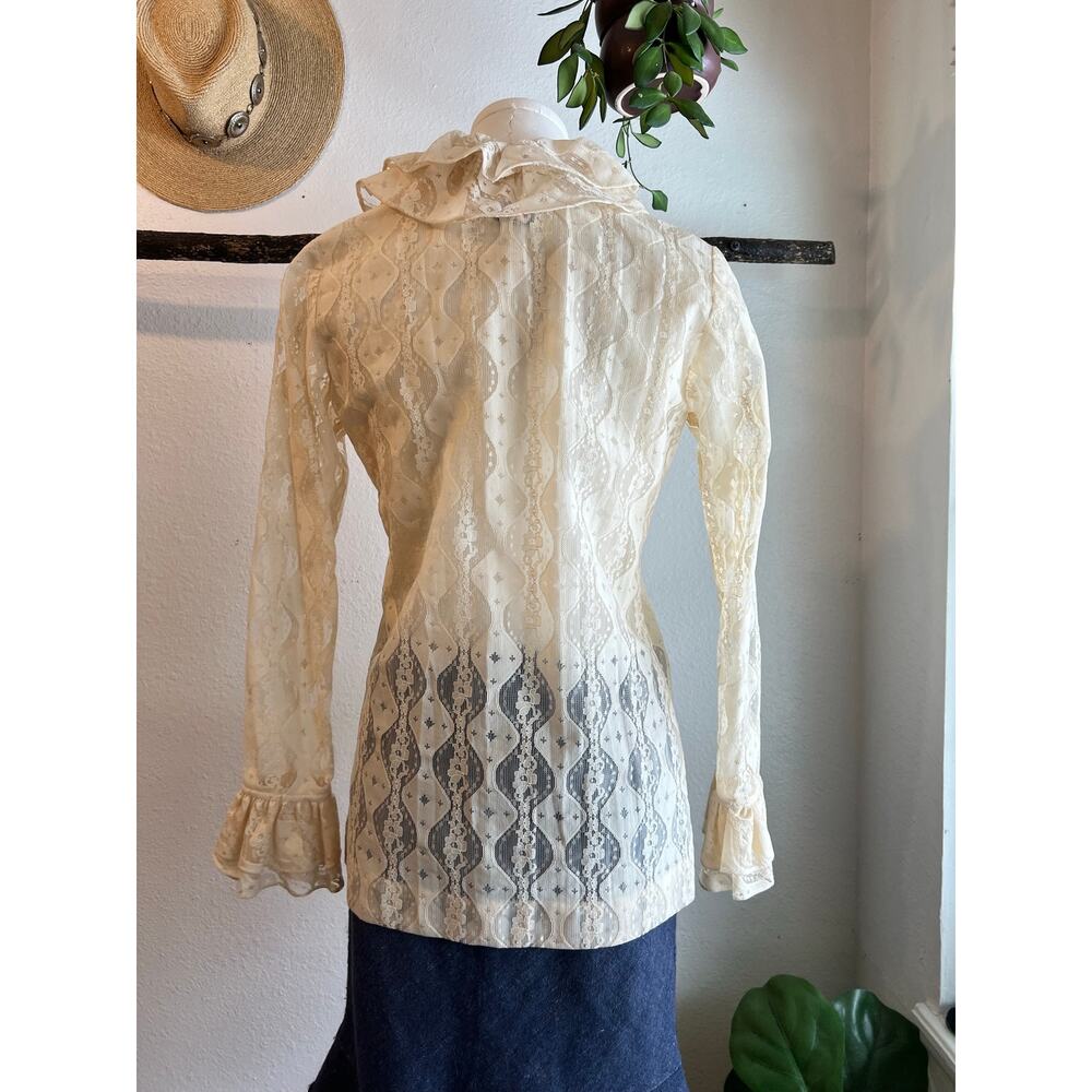Vintage Neiman Marcus Cream Lace Ruffled Collar Long Sleeve Blouse Size 10 - Picture 8 of 14